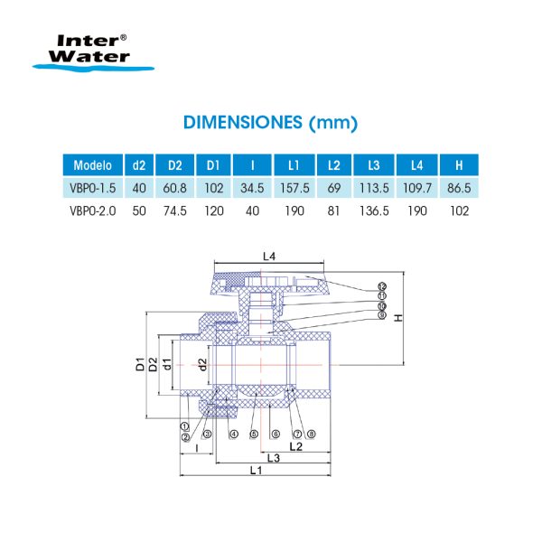 Válvula Bola de PVC con Tuerca de Unión Simple – Inter Water - Imagen 3