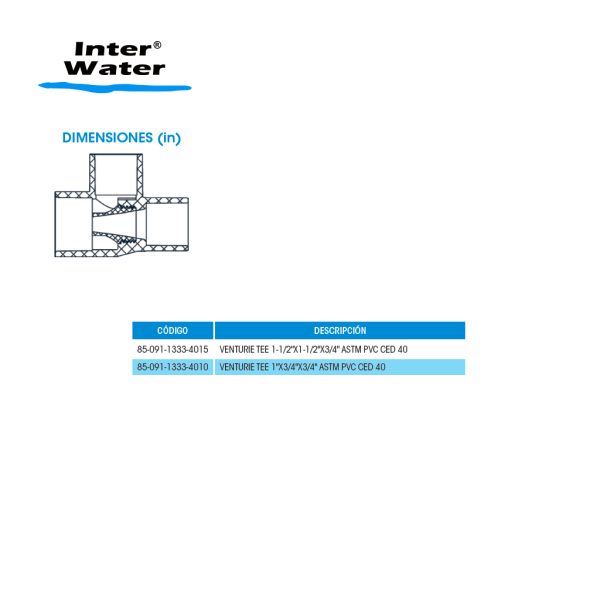 CONEXIÓN VENTURIE TEE DE PVC (ASTM) - Inter Water - Imagen 2