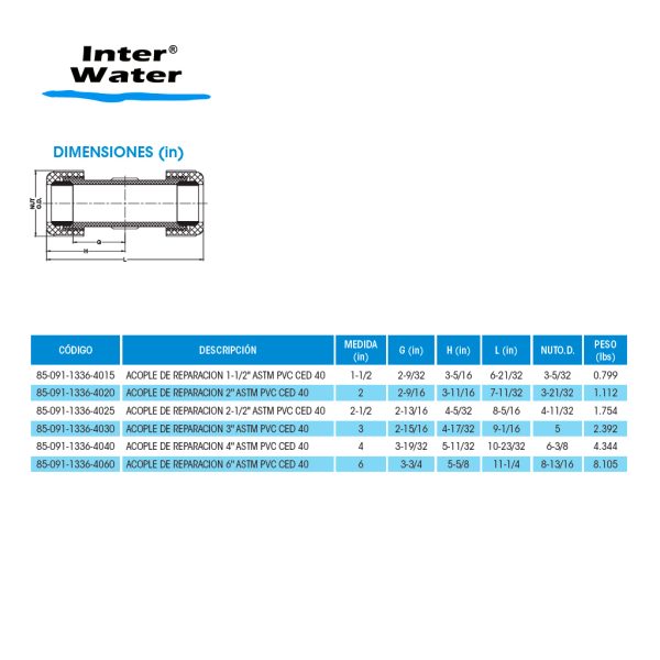 ACOPLE DE REPARACIÓN DE PVC (ASTM) - Inter Water - Imagen 2
