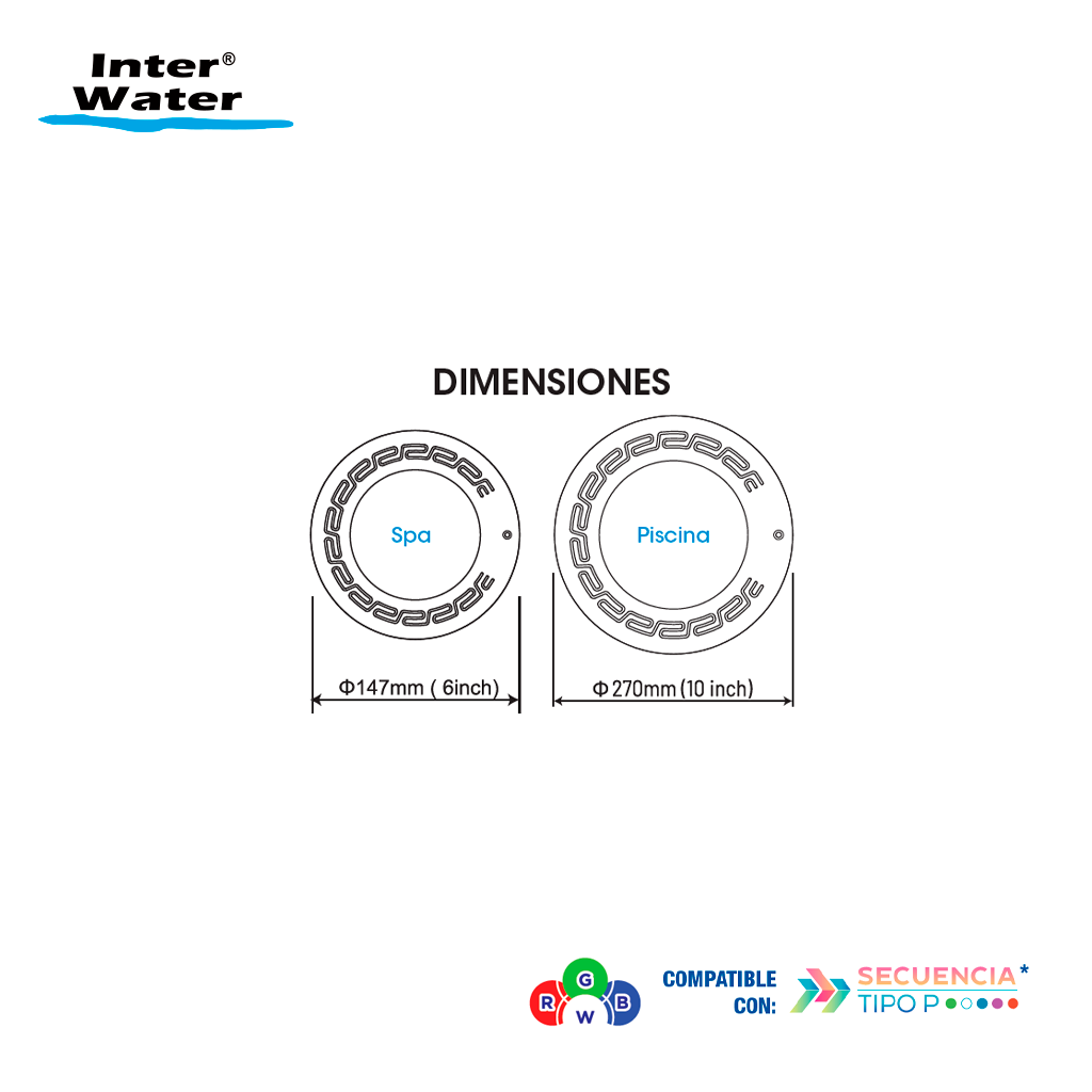 Reflector Inter NOVA LED Acero Inox, RGBW, 25 cms, con control - Inter Water - Imagen 3